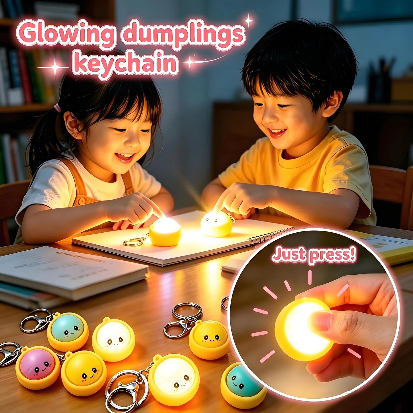 🔥 LAST DAY 49% OFF🔥 Cute Dumpling Pressable Fidget Keychain - touch sensing light