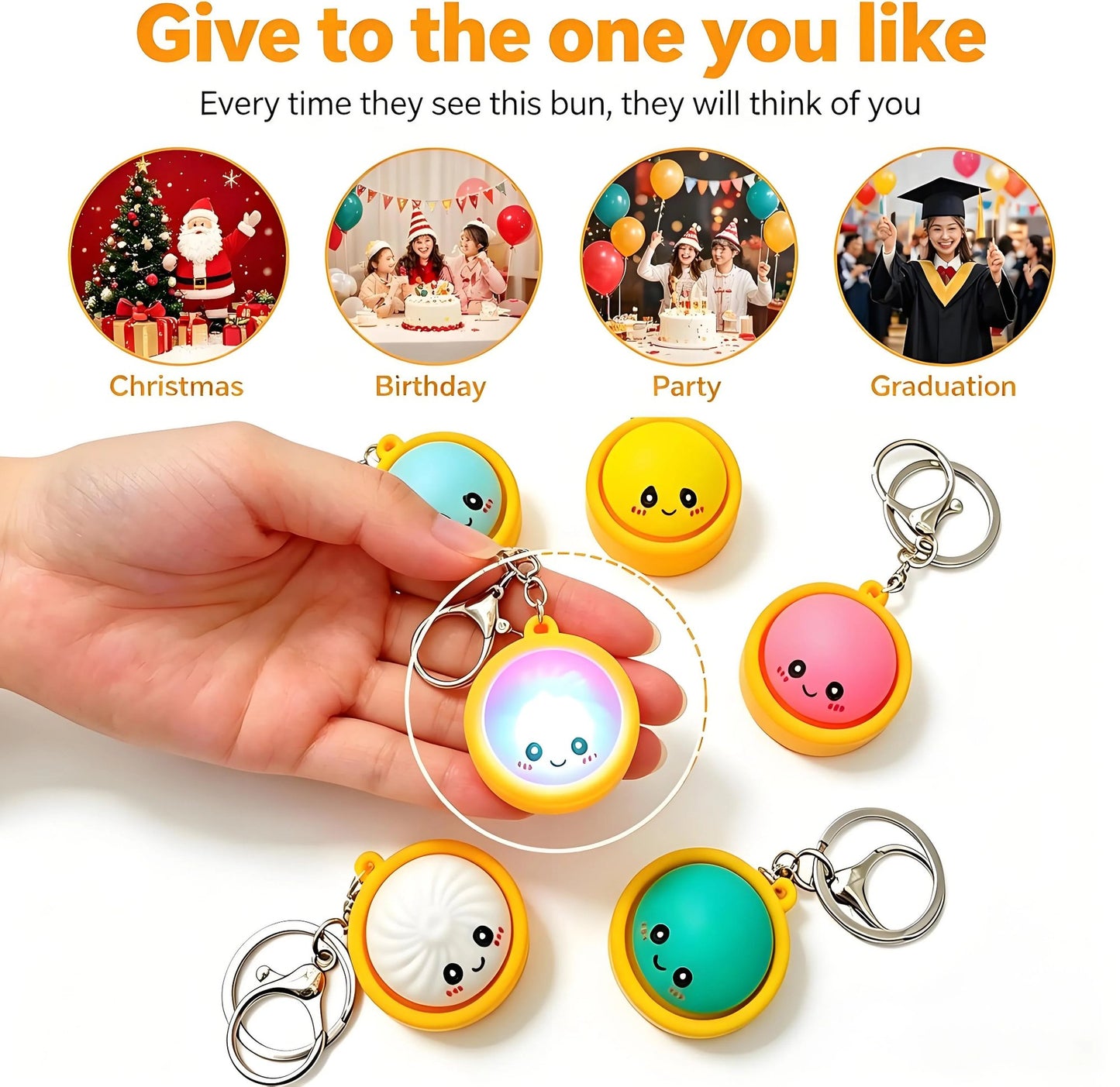🔥 LAST DAY 49% OFF🔥 Cute Dumpling Pressable Fidget Keychain - touch sensing light