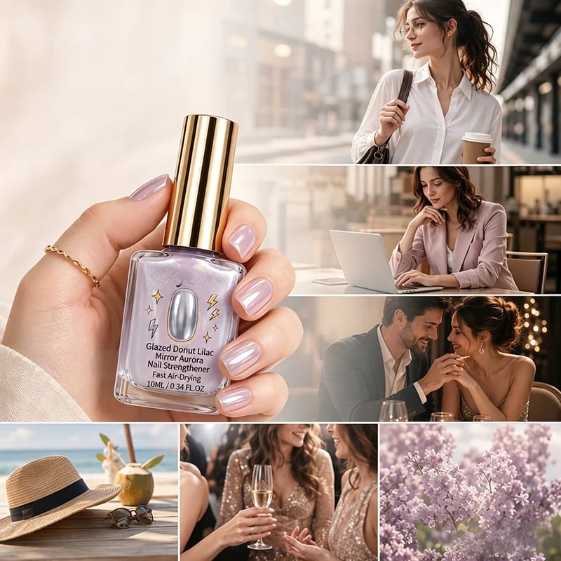 📢📢Last Day: 60% OFF🔥⏰Lilac Glossy Mirror Nail Strengthener