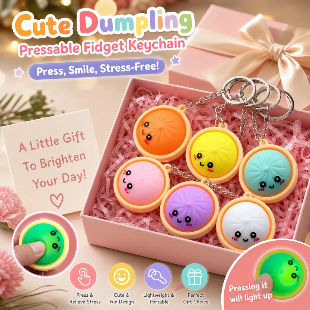 🔥 LAST DAY 49% OFF🔥 Cute Dumpling Pressable Fidget Keychain - touch sensing light