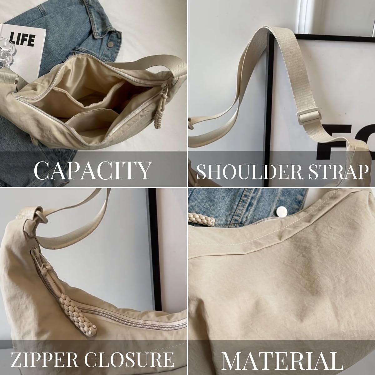 🏆5k sold this week!🔥Designer Direct Sales👜Women's Fashion Plain Color Nylon Crossbody Hobo Bag