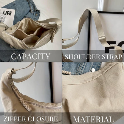 🏆5k sold this week!🔥Designer Direct Sales👜Women's Fashion Plain Color Nylon Crossbody Hobo Bag