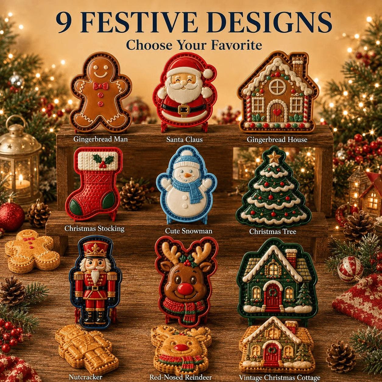 🎄LAST DAY SALE Only $13.99!!🍪Christmas Baking Moulds – 9Festive Designs 🎄