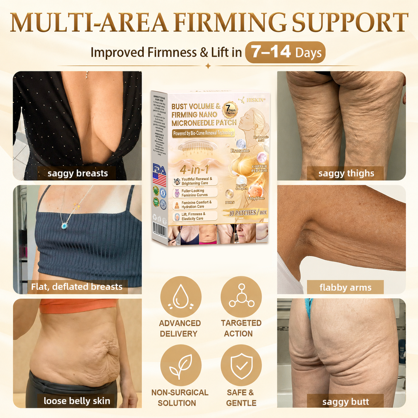 HISKIN®🎉 Bust Volume, Lift & Firming Nano Microneedle Patch Volufiline + Exosome + Copper Peptide Formula Powered by Cellular Renewal Technology
