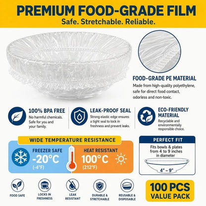🔥LAST DAY SALE 49% OFF-100Pcs Medium Reusable Elastic Plastic Bowl Covers - Kitchen Bread Proofing,